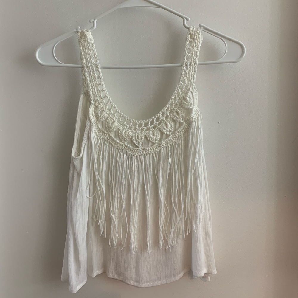 White Fringe LA Hearts tank